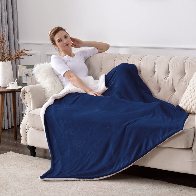 SOCHOW Sherpa Fleece Throw Blanket, Double-Sided Super Soft Luxurious Plush Blanket Twin Size, Navy Blue(60/inch X80/'') - Image 3